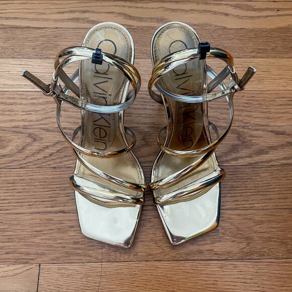 Calvin Klein Golden Heeled Sandal - 4" - Square Toe & Stunning- Size 6 - Picture 7 of 10